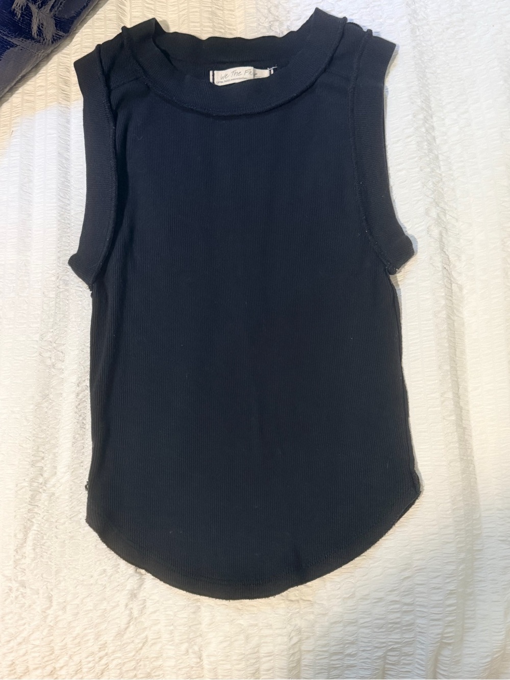 Free People Black Ribbed Crewneck Tank Top